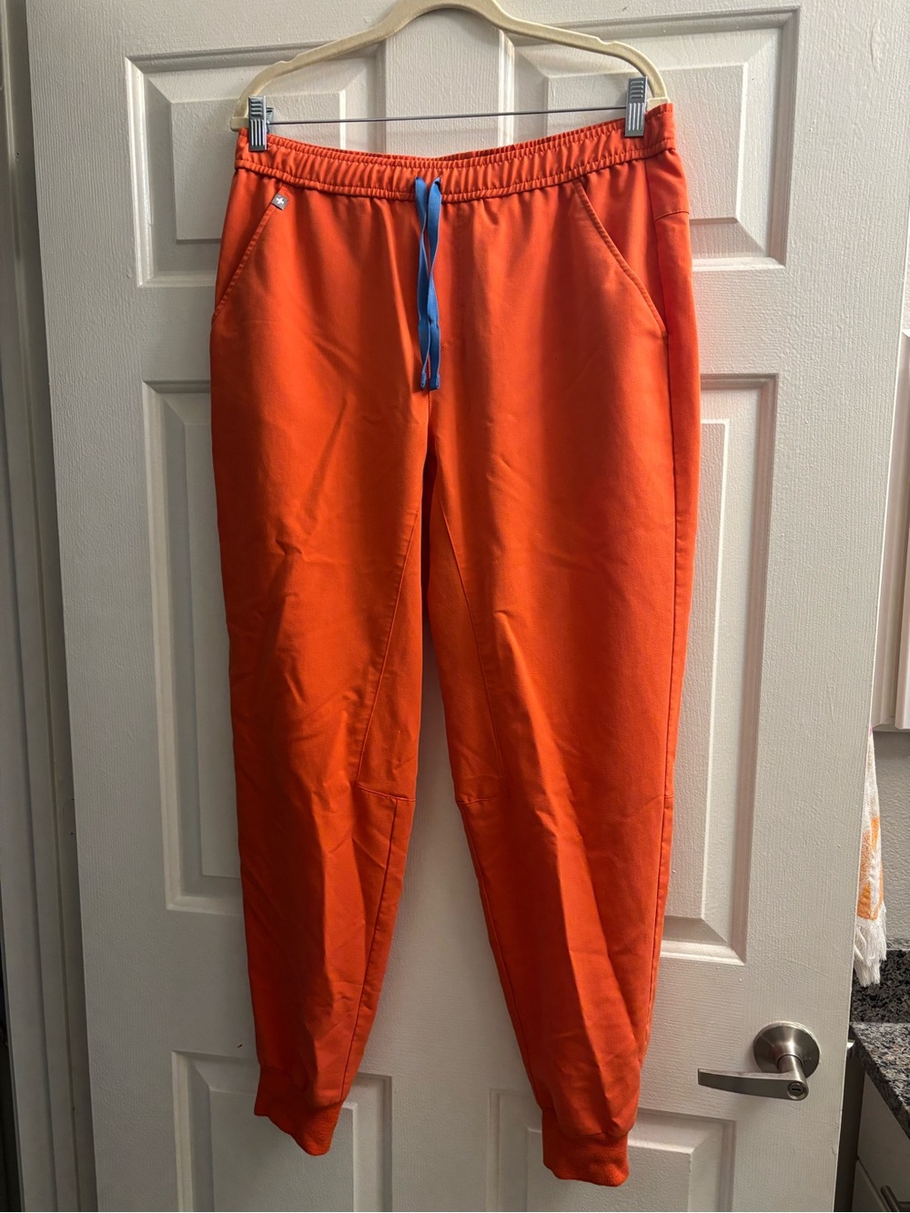 Figs Orange Technical Collection Scrubs with Blue Drawstring